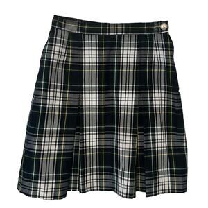Vicki Marsha Plaid School Uniform Skirt Pleated Green Tartan Preppy